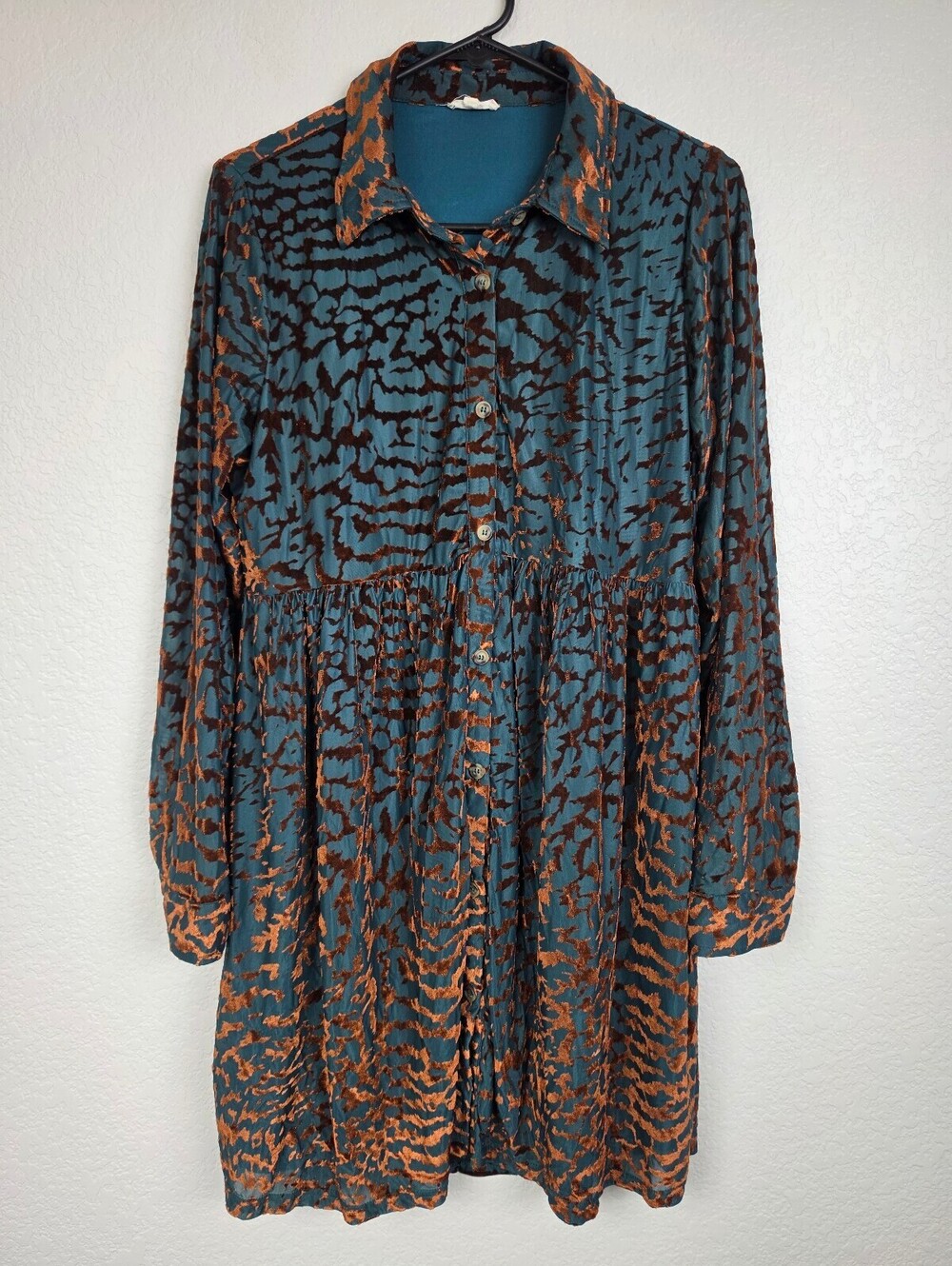 Anthropologie Jodifl Small Animal Print Velour Shirt Dress